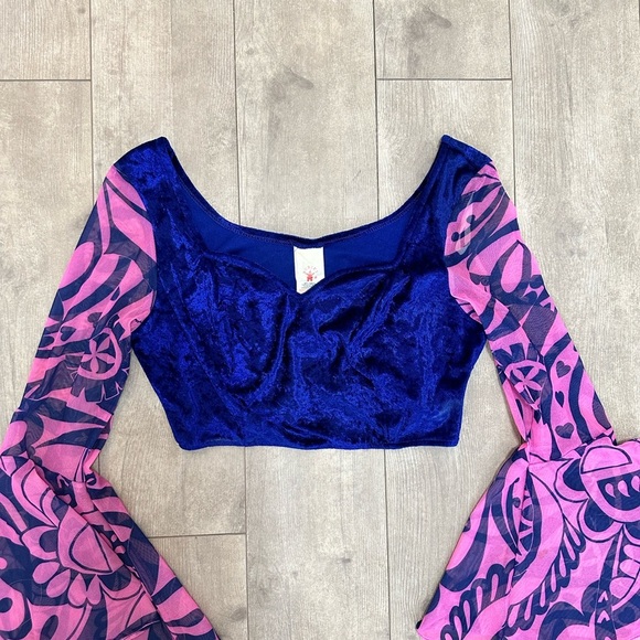 Vintage retro rubies hippie crop blouse top size large bell sleeves - Picture 5 of 12